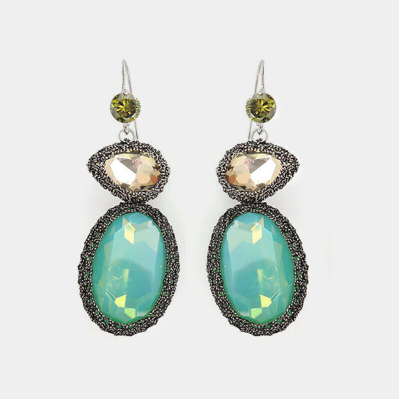 Wholesale Crochet Mint Opal Crystal Drop Handmade Earrings Custom Bijoux