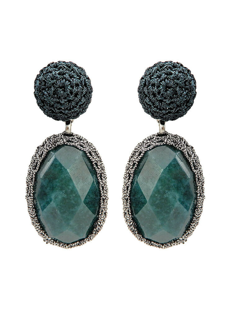 Wholesale Crochet Turquois Drop Handcrafted Earrings Custom Bijoux