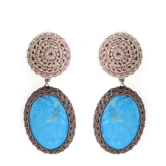 Wholesale Crochet Turquois Drop Handcrafted Earrings Custom Bijoux